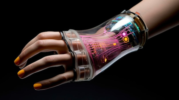 Electronic skin advanced healthcare innovative flexible sensors wearable technology futuristic prosthetics Created with Generative AI technology