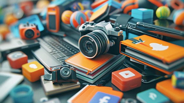 Electronics and camera on table