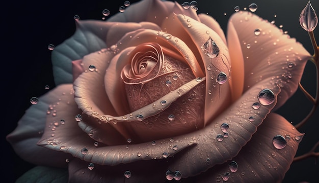 Elegance single flower with dew drop generative AI