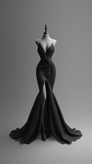 Elegance unveiled a captivating display of a beautiful luxurious evening gown gracefully adorning a mannequin epitomizing timeless style and opulence for a glamorous and chic affair