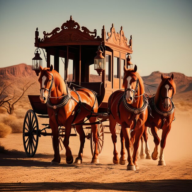 Photo the elegance of a vintage western carriage in the desert