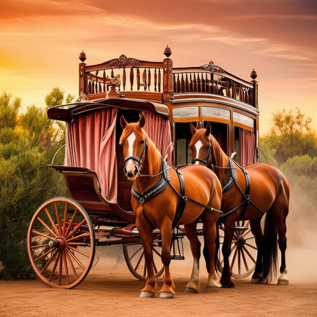 Photo the elegance of a vintage western carriage in the desert