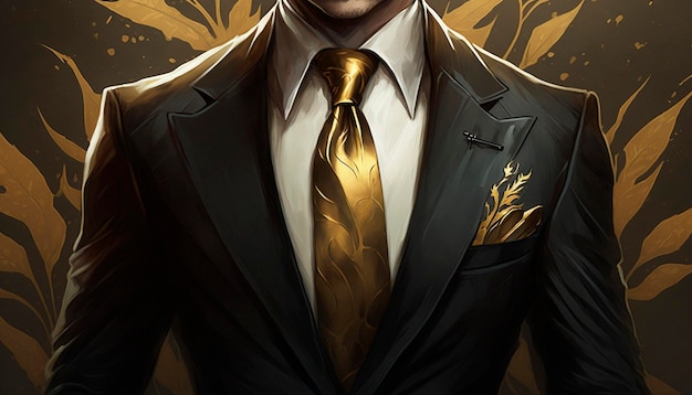 The Elegance of Wealth A CloseUp Silhouette of a Rich Businessman in Black and Gold Suit Generative AI