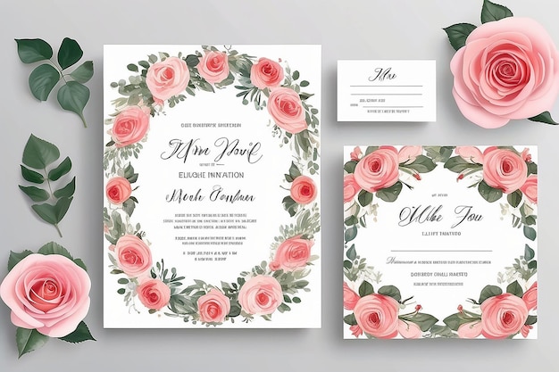 Photo elegance wedding invitation set rose template