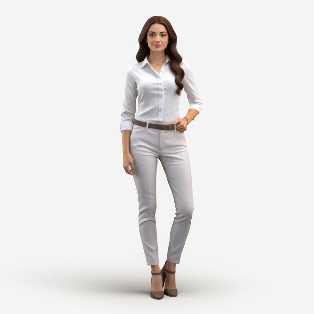 Elegant 3d Business Worker In White Pant And Button Up Shirt