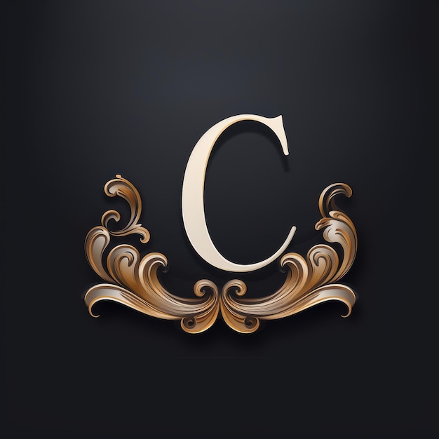 Elegant 3d letter C in classic style on black background