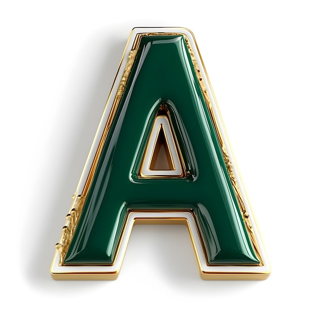 Photo elegant 3d letter a in green and gold on transparent white background