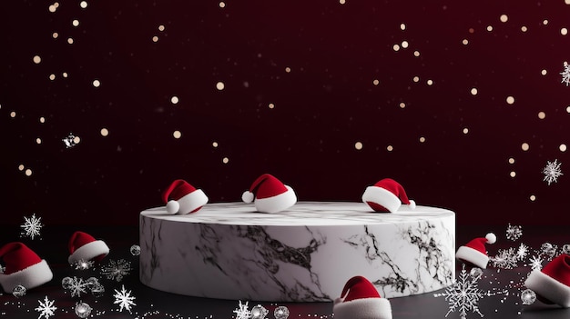 Photo elegant 3d podium with marble texture and christmas theme