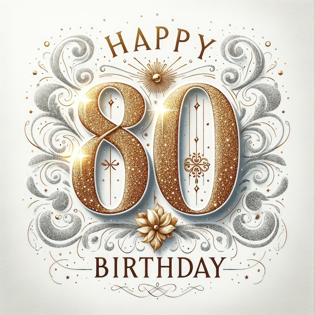 Elegant 80th Birthday Milestone Card with Glitter