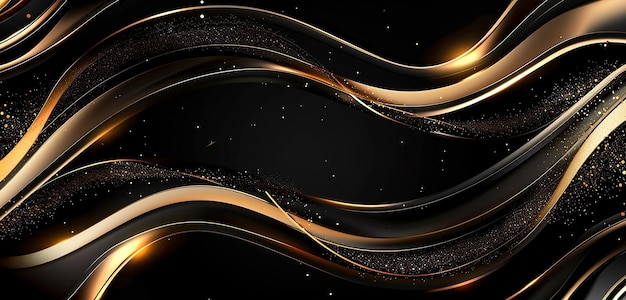 Elegant Abstract Background with Flowing Golden Lines on Black Canvas for Luxury Branding