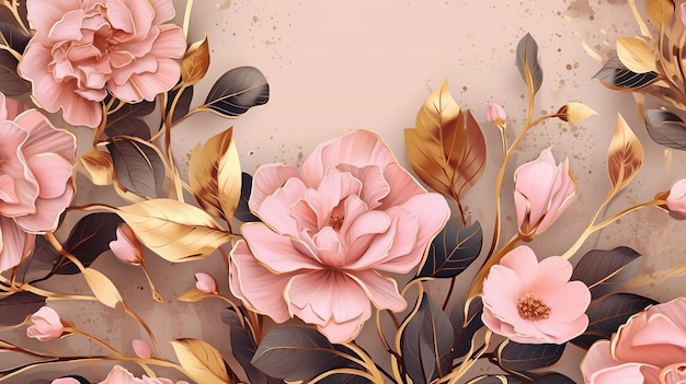 Elegant abstract floral rose background with branched Generative AI