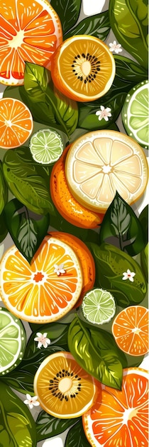 Elegant Abstract Fruit Background With Citrus Slices and Leaves