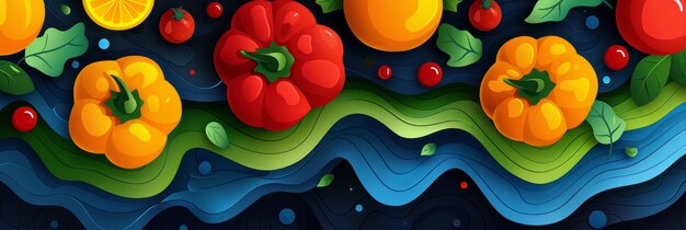 Photo elegant abstract healthy food background featuring vibrant fruits and vegetables