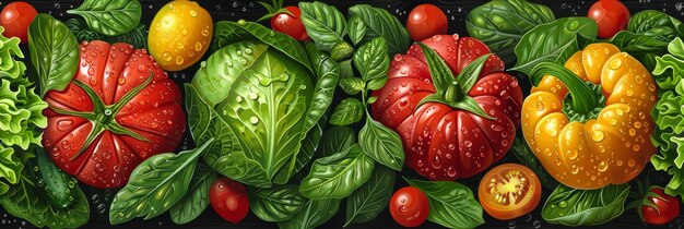 Elegant Abstract Healthy Food Background With Fresh Vegetables and Greens