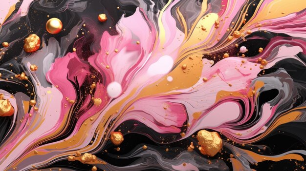 Elegant Abstract Marble Texture with Gold and Pink Swirls