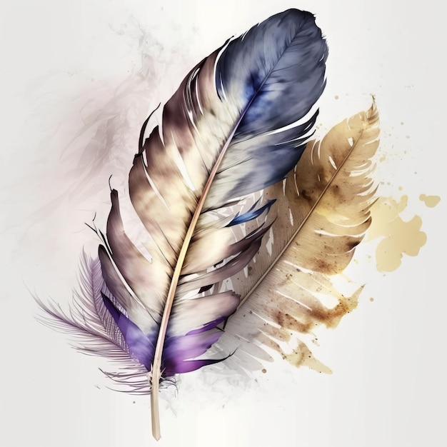 Elegant abstract watercolor feather seamless pattern