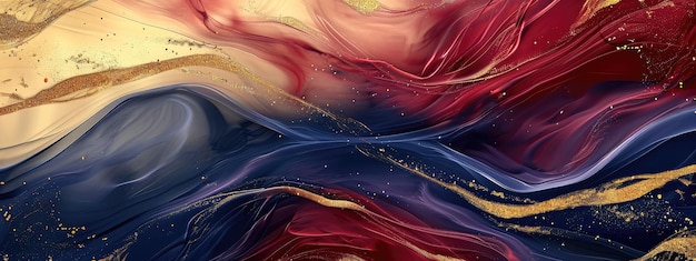 Elegant abstract wave background with a palette of navy blue maroon and gold