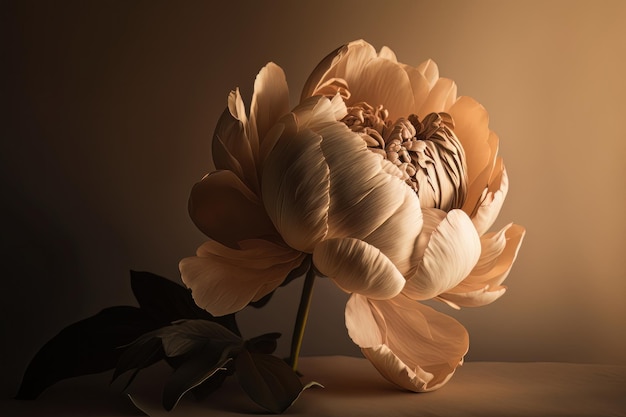 Elegant aesthetic peony flower with sunlight shadows Illustration AI Generative