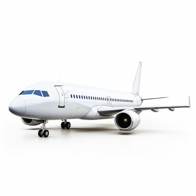 Elegant Airborne White Passenger Plane on White Background