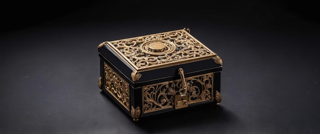 Photo an elegant antique music box showcasing intricate design on a black background