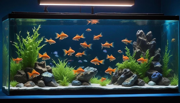 Elegant Aquarium with Bright Goldfish and Natural Aquatic Decor