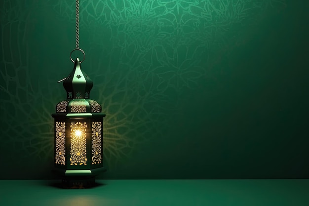 Elegant Arabic green lamp lantern on green background