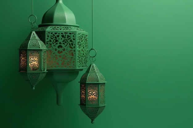 Elegant Arabic green lamp lantern on green background