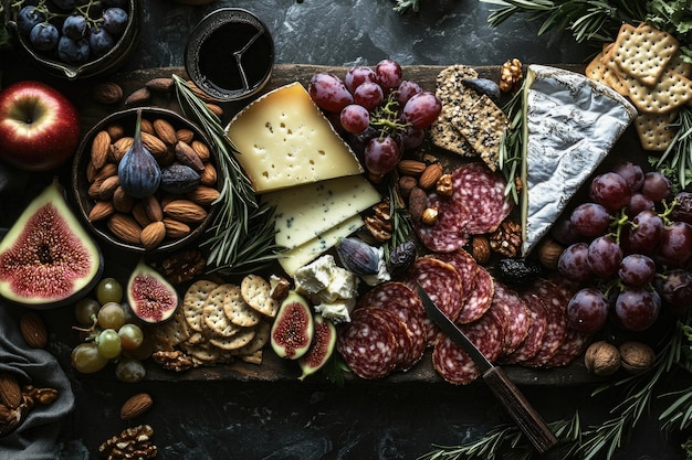 Photo an elegant artisan cheese platter with various cheeses fruits and nuts