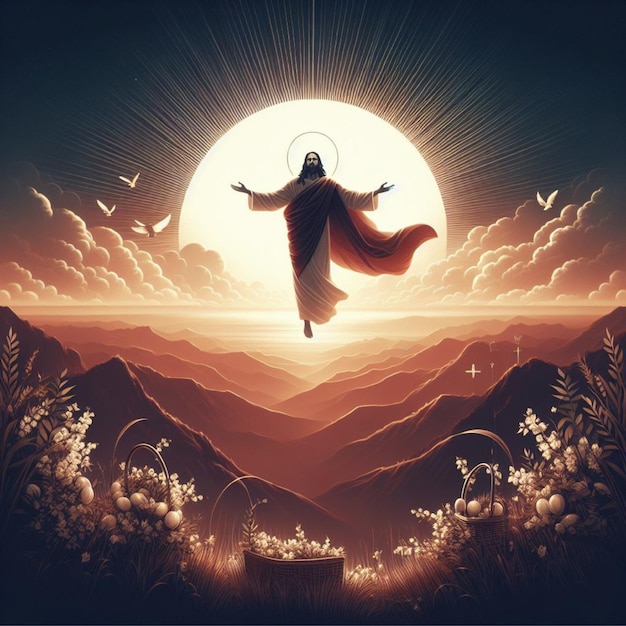 Elegant ascension day of jesus christ design with sunset background