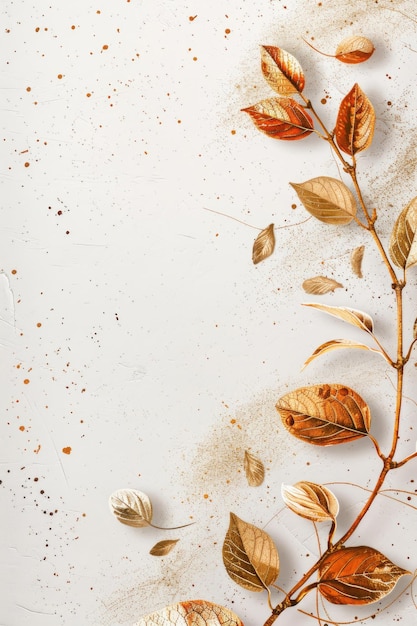 Photo elegant autumn leaves and abstract gold elements background design