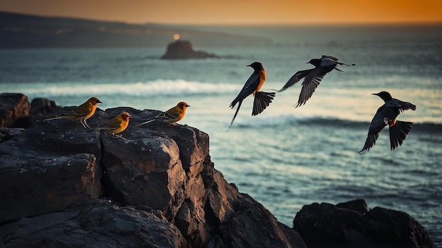 Elegant Avian Silhouettes on Rocky Terrain