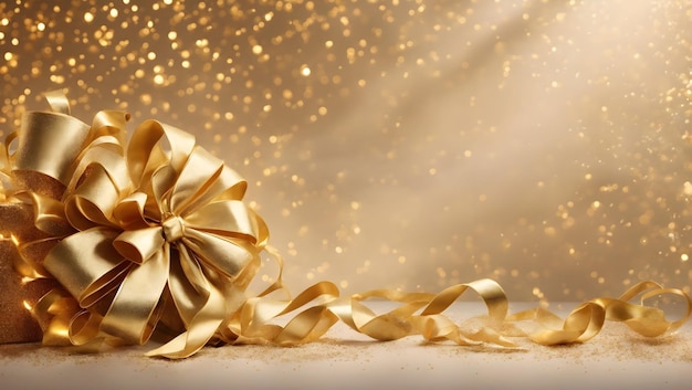 Elegant background with golden ribbon elements and glitter light effect decoration