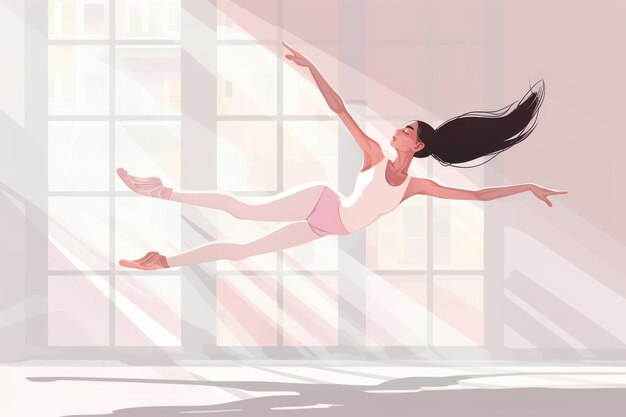 Elegant Ballerina in MidAir Leap with Sunlit Background Modern Digital Illustration