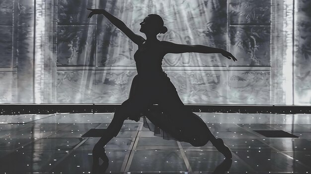 Elegant Ballet Dancer Performing Under Dramatic Lighting on a Grand Stage at Night