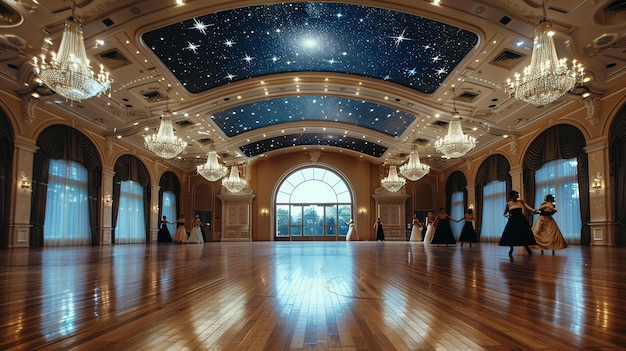 Photo elegant ballroom dance under a starry ceiling