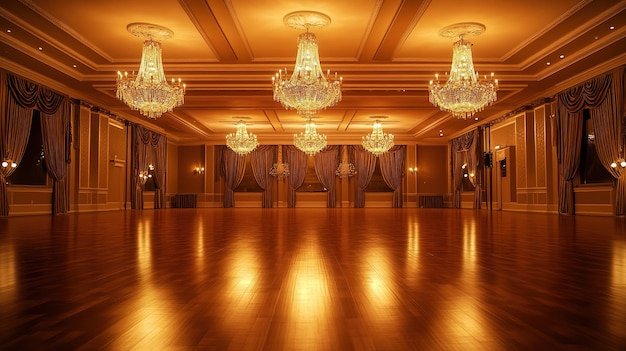 Photo elegant ballroom with chandeliers and polished wooden floor