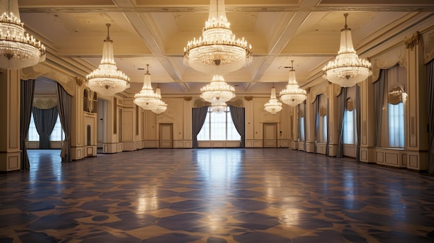 Elegant Ballroom with Grand Crystal Chandeliers