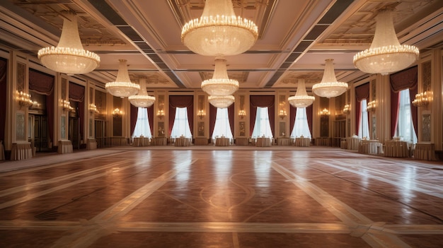 Elegant Ballroom with Grand Crystal Chandeliers