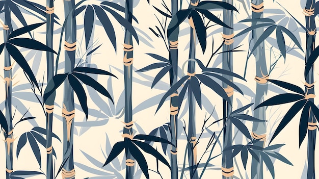 Elegant Bamboo Foliage Textile Design with Repeating Patterns in Monochrome Hues