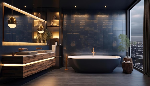 elegant bathroom with gold and black colors