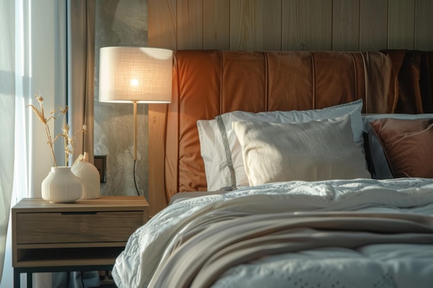 Elegant Bedroom Showcasing a Platform Bed and Simple Minimalist Bedside Table for a Chic Modern Space