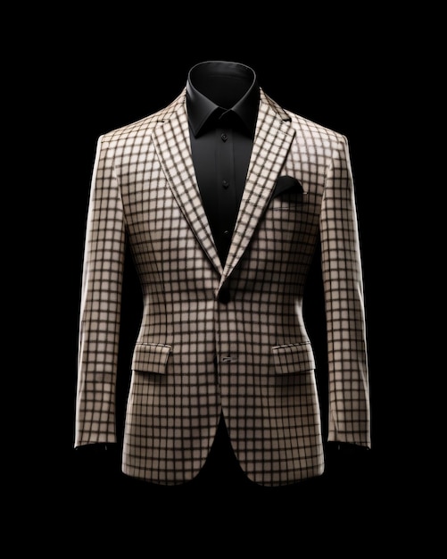 Elegant Beige Men's Suit with Gingham Motif Isolated on Black Background Generative AI