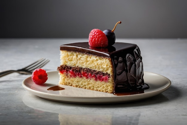 Elegant BerryTopped Cake Slice on Plate