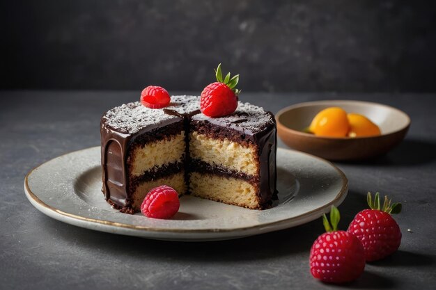 Elegant BerryTopped Cake Slice on Plate