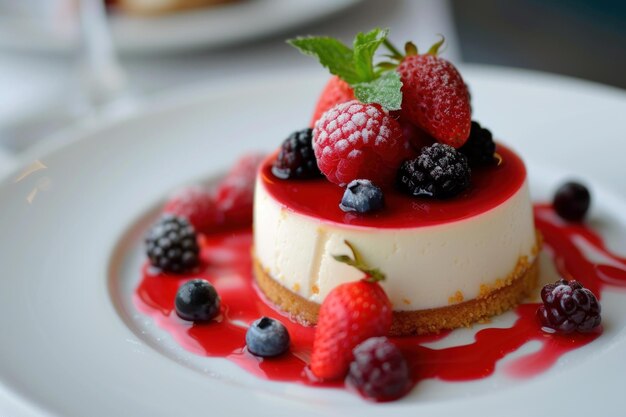 Elegant berrytopped cheesecake on plate