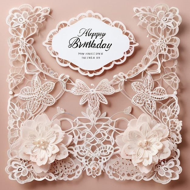 Photo elegant birthday card with delicate lace design