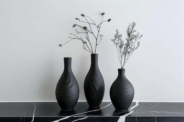 Photo elegant black ceramic vases on a black marble surface modern and sophisticated look