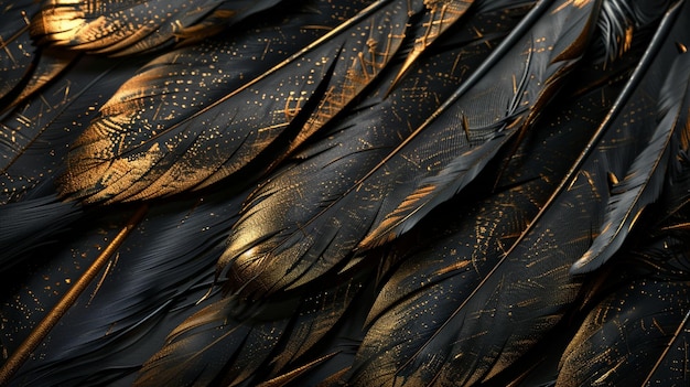 Elegant Black Feather Pattern CloseUp