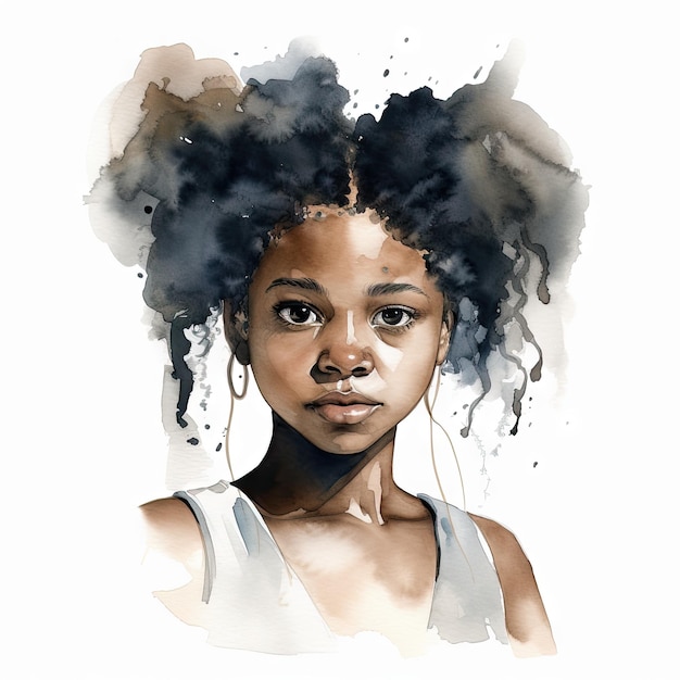 Elegant Black Girl in Watercolor on White Background for Invitations and Posters Generative AI