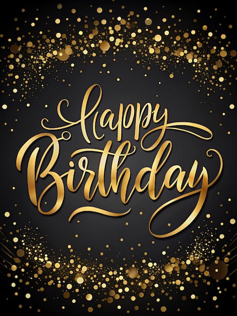 Photo elegant black and gold background with cursive handwritten happy birthday and delicate golden accents